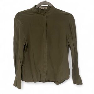 ALL SAINTS ANDO OLIVE GREEN LONG SLEEVE BUTTON DOWN SILK BLEND SHIRT SIZE 4